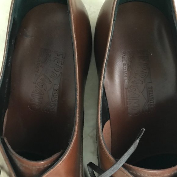 Ferragamo Mens Oxford Cognac Leather Lace Ups Cap Toe Sz 9.5 D - Picture 7 of 15